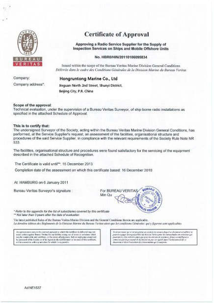 LA CHINE Hongruntong Marine Co., Ltd. certifications